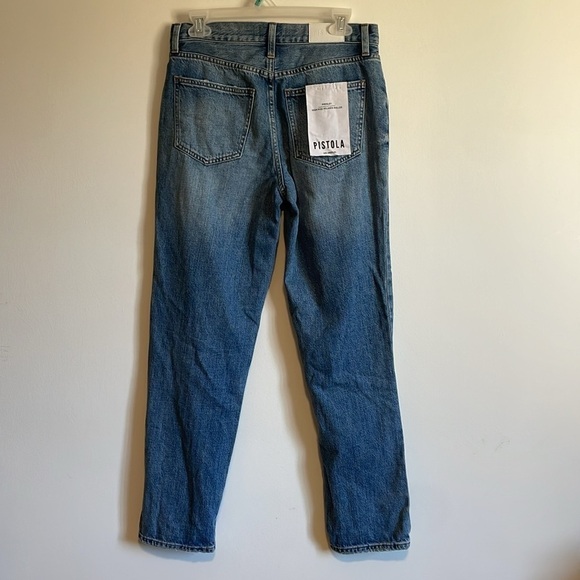 NWT Pistola Distressed Jeans Presley High Roller 28 Blue Denim Straight Fray - Picture 8 of 15